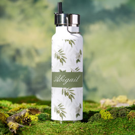 Botella De Agua Timeless Sage Olive Watercolor Name