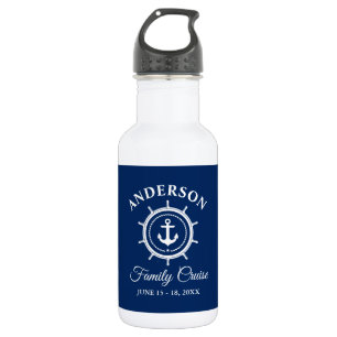 Botella De Agua Timón de ancla náutica Marina Azul Familia Crucero