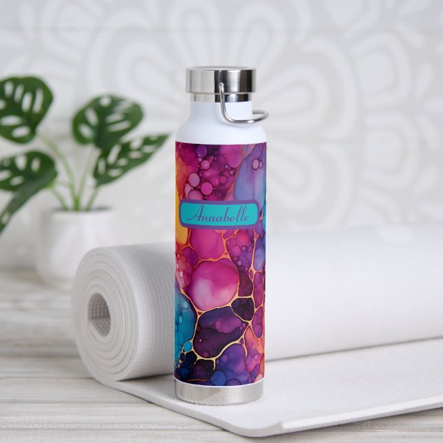 Botella De Agua Tinta alcohólica abstracta moderna - Naranja púrpu (Yoga)