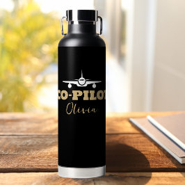 Botella De Agua Tipografía CO-PILOTO moderna, dorado negro, person