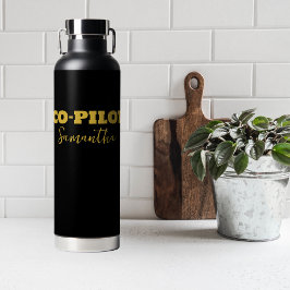 Botella De Agua Tipografía CO-PILOTO Moderna, Dorado Negro, Person