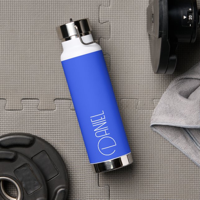Botella De Agua Tipografía moderna azul real personalizada (Gimnasio)