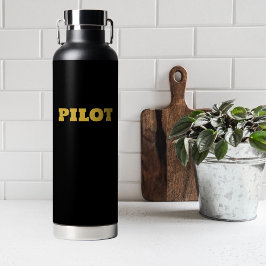 Botella De Agua Tipografía PILOTO moderna, dorado negro, personali