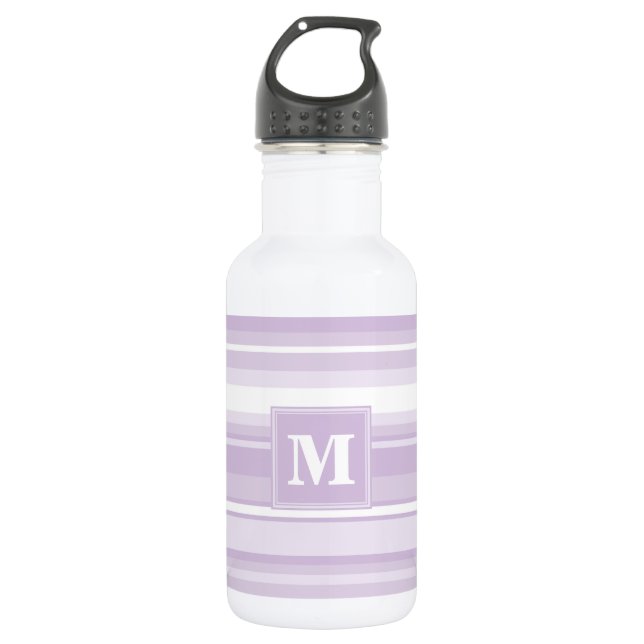 Botella De Agua Tiras moradas monogramo (Anverso)