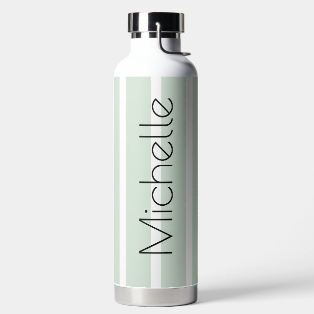 Botella De Agua Tiras verdes pasteles con nombre (Izquierda)