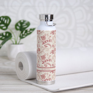 Botella De Agua Toile De Jouy Antiguo Patrón de Nombre Rosa Polvor