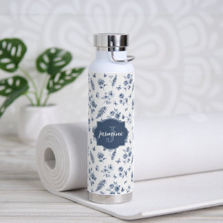 Botella De Agua Toile de jouy francesa Monograma Nombre Chinoseiri
