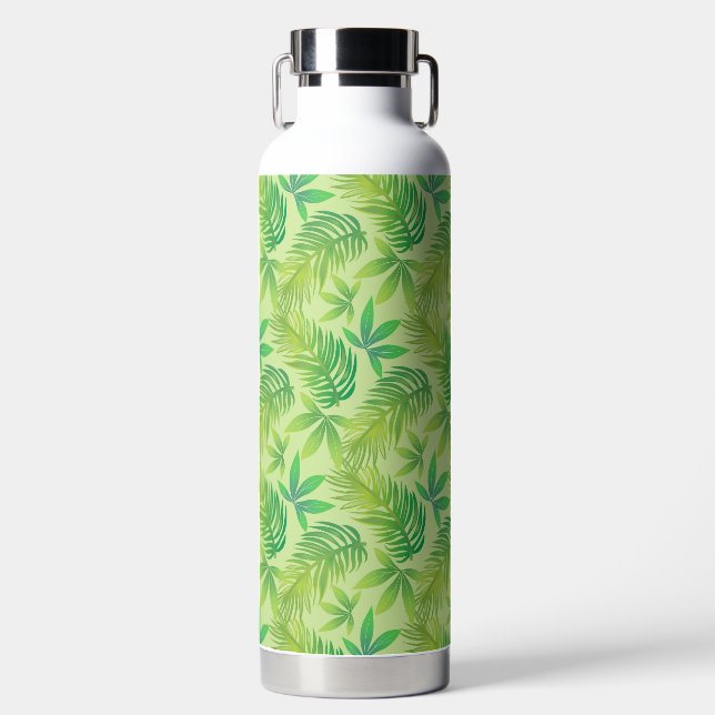 BOTELLA DE AGUA TONOS DE VERDE HOJAS DE HELECHO TROPICAL (Delantero)