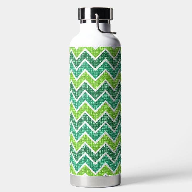 BOTELLA DE AGUA TONOS DE VERDE LINEN ASPECTO PATRÓN ZIG ZAG (Izquierda)