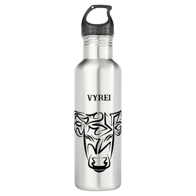 Botella De Agua Toro tribal negro y blanco/Ox (Anverso)