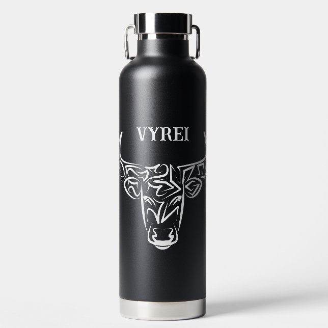 Botella De Agua Toro tribal negro y blanco/Ox (Delantero)