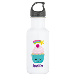 Botella De Agua Torta azul dulce con cara de Kawaii