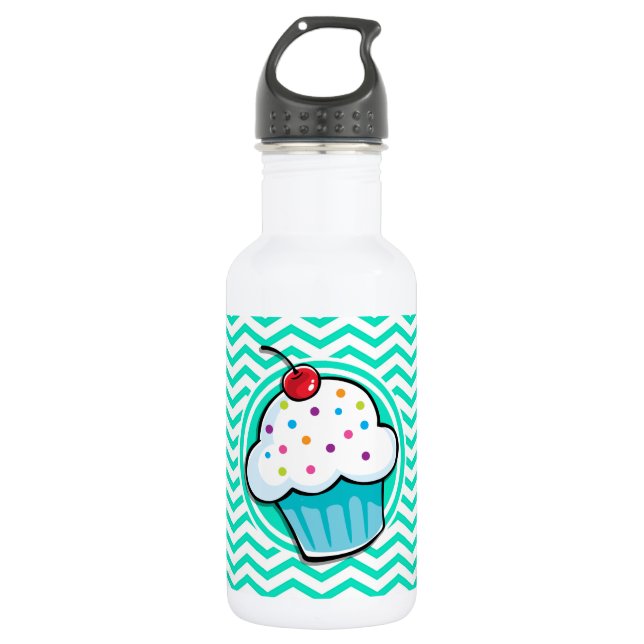 Botella De Agua Torta de Cupo, Aqua Green Chevron (Anverso)