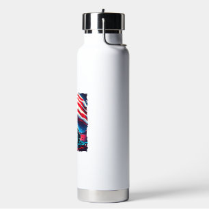 Botella De Agua tortuga americana bajo la Luna con bandera estadou