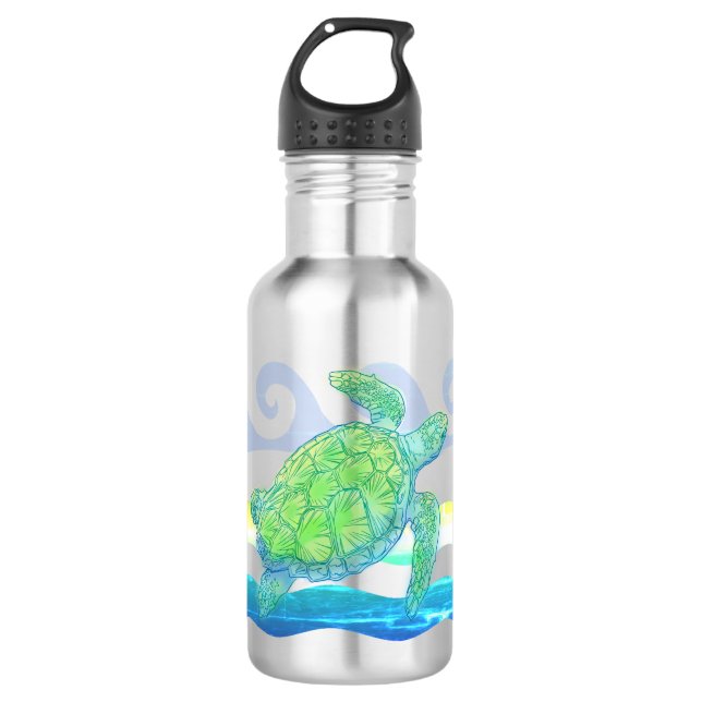 Botella De Agua Tortuga azul y verde del mar (Anverso)
