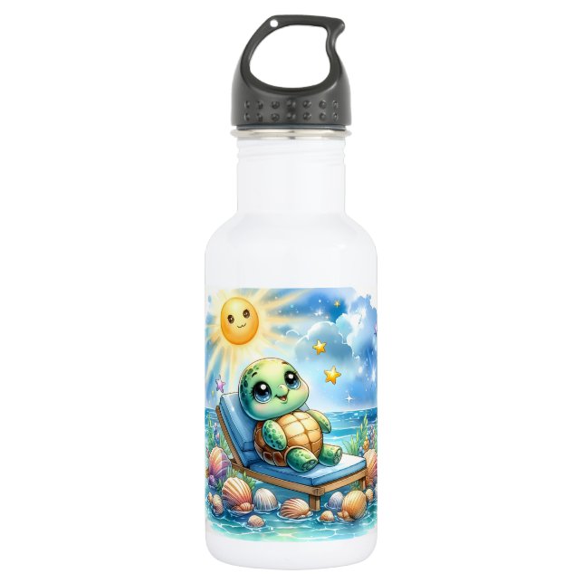 Botella De Agua Tortuga caga: Serenidad en la Playa (Anverso)