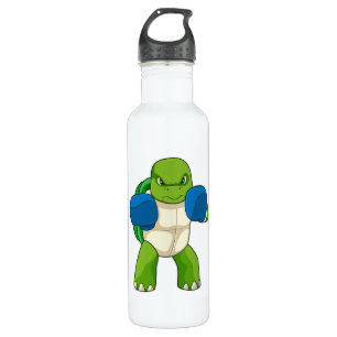 Botella De Agua Tortuga como boxeador con guantes de boxeo