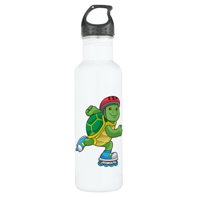Botella De Agua Tortuga como patinadora con patines en línea y cas (Anverso)