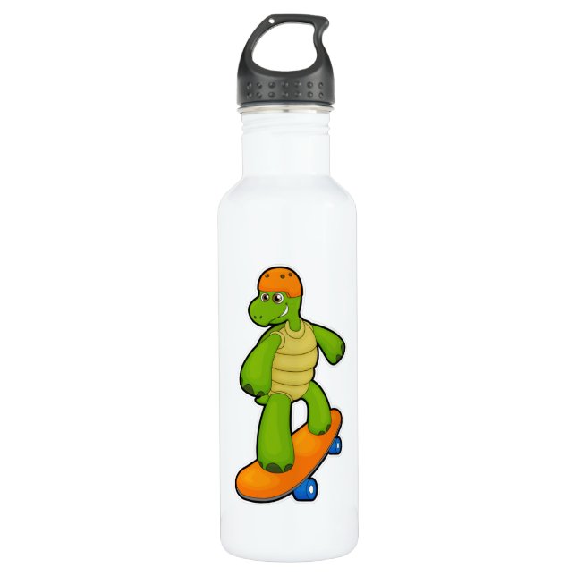 Botella De Agua Tortuga como Skateboarder con Skateboard y Casco (Anverso)
