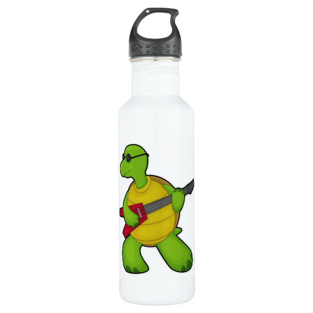 Botella De Agua Tortuga en la música con guitarra y gafas de sol (Anverso)