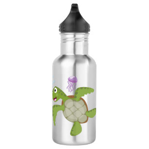 Botella De Agua Tortuga marina verde suave feliz ilustracion perso
