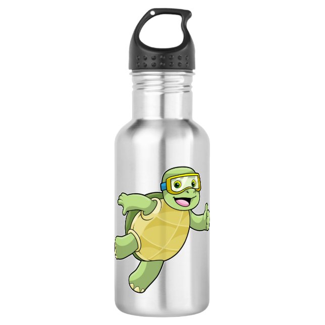 Botella De Agua Tortuga nadando con gafas nadando (Anverso)