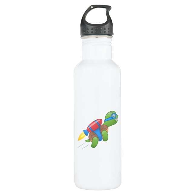 Botella De Agua Tortuga voladora con jetpack rojo (Anverso)