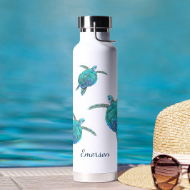 Botella De Agua Tortugas marinas acuarela personalizada