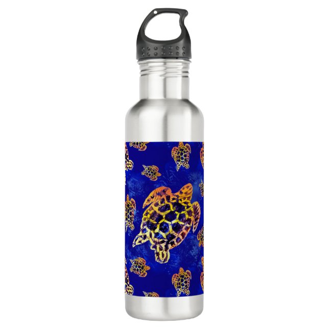 Botella De Agua Tortugas marinas: arte africano de batik (Anverso)