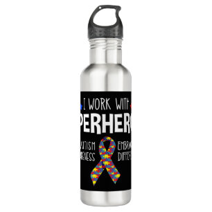 Botella De Agua Trabajo Con Superhéroes - Conciencia del autismo -