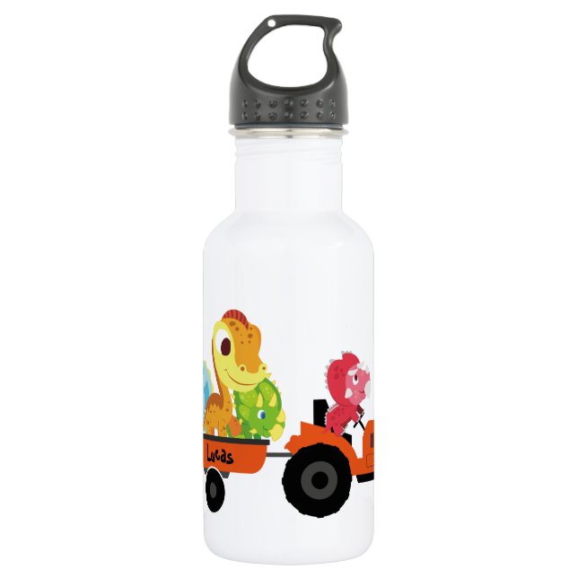 Botella De Agua Tractores divertidos de dinosaurios chicos Escuela (Anverso)