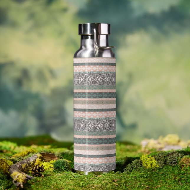 Botella De Agua Trazo de paño de barro geométrico tribal Boho Beig (Exterior)