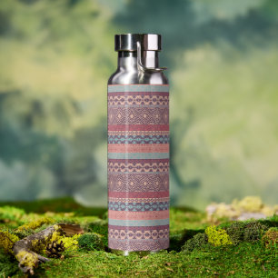 Botella De Agua Trazo de paño de barro geométrico tribal Boho Mult