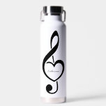 Botella De Agua Treble Clef Heart Music Note Personalizado<br><div class="desc">Este diseño musical es el regalo perfecto para un cantante,  un músico,  una banda o cualquier persona que ame la música.</div>