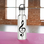 Botella De Agua Treble Clef Heart Music Note Personalizado<br><div class="desc">Este diseño musical es el regalo perfecto para un cantante,  un músico,  una banda o cualquier persona que ame la música.</div>