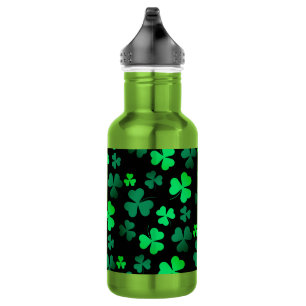 Botella De Agua Trébol de Irlanda Verde y Negro Moderno Irlandés
