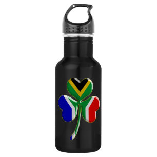 Botella De Agua Trébol irlandés con la bandera surafricana