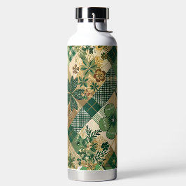 BOTELLA DE AGUA TREBOL IRLANDÉS VERDE Y MARRÓN Y DISEÑOS DE CUADRO
