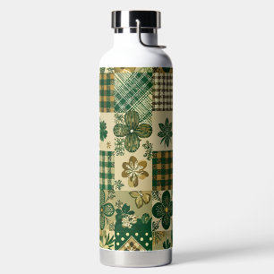 BOTELLA DE AGUA TREBOL IRLANDÉS VERDE Y MARRÓN Y DISEÑOS DE CUADRO