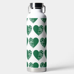 BOTELLA DE AGUA TREBOLES Y CORAZONES VERDES Y BLANCOS IRLANDESES