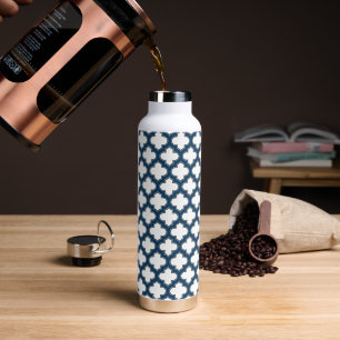 Botella De Agua Trellis azul blanco y naval, Entramado, Quatrefoil