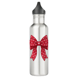 Botella De Agua Trendy Coquette Red Ribbon Bow with White Hearts