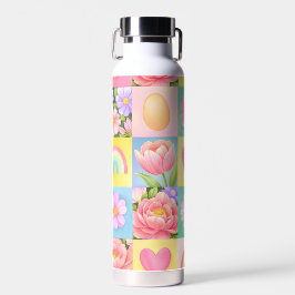 Botella De Agua Trendy Floral Checkerboard Spring Pattern