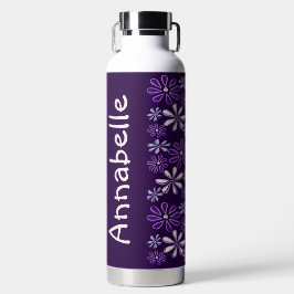 Botella De Agua Trendy Name Purple Flower Doodle Pattern