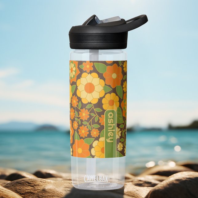 Botella De Agua Trendy Retro Patrón floral Patrón personalizado (Personalized Water Bottle)