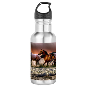 Botella De Agua Tres caballos que trotan en el océano