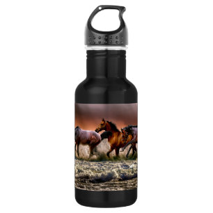 Botella De Agua Tres caballos trotando en el océano