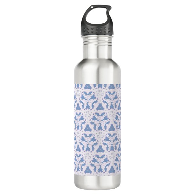 Botella De Agua Triángulos decorativos Blanco Azul (Anverso)