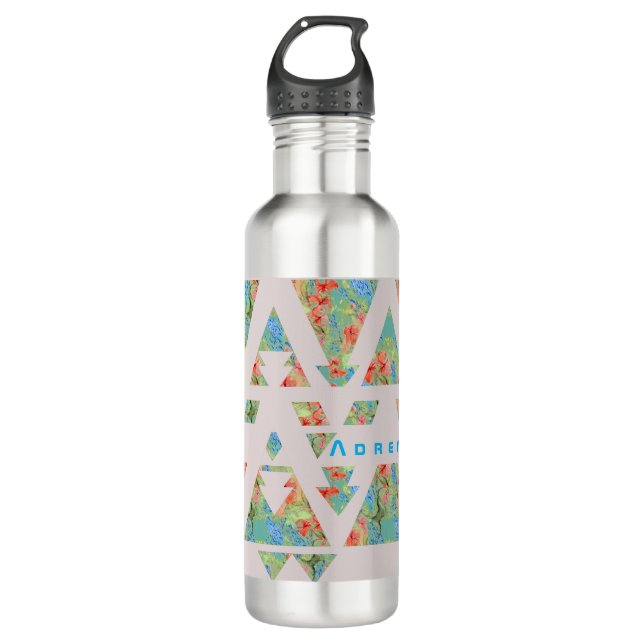 Botella De Agua Triángulos florales y flechas con su nombre (Anverso)