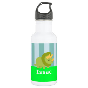 Botella De Agua Triceratops verde y amarillo Kawaii para niños